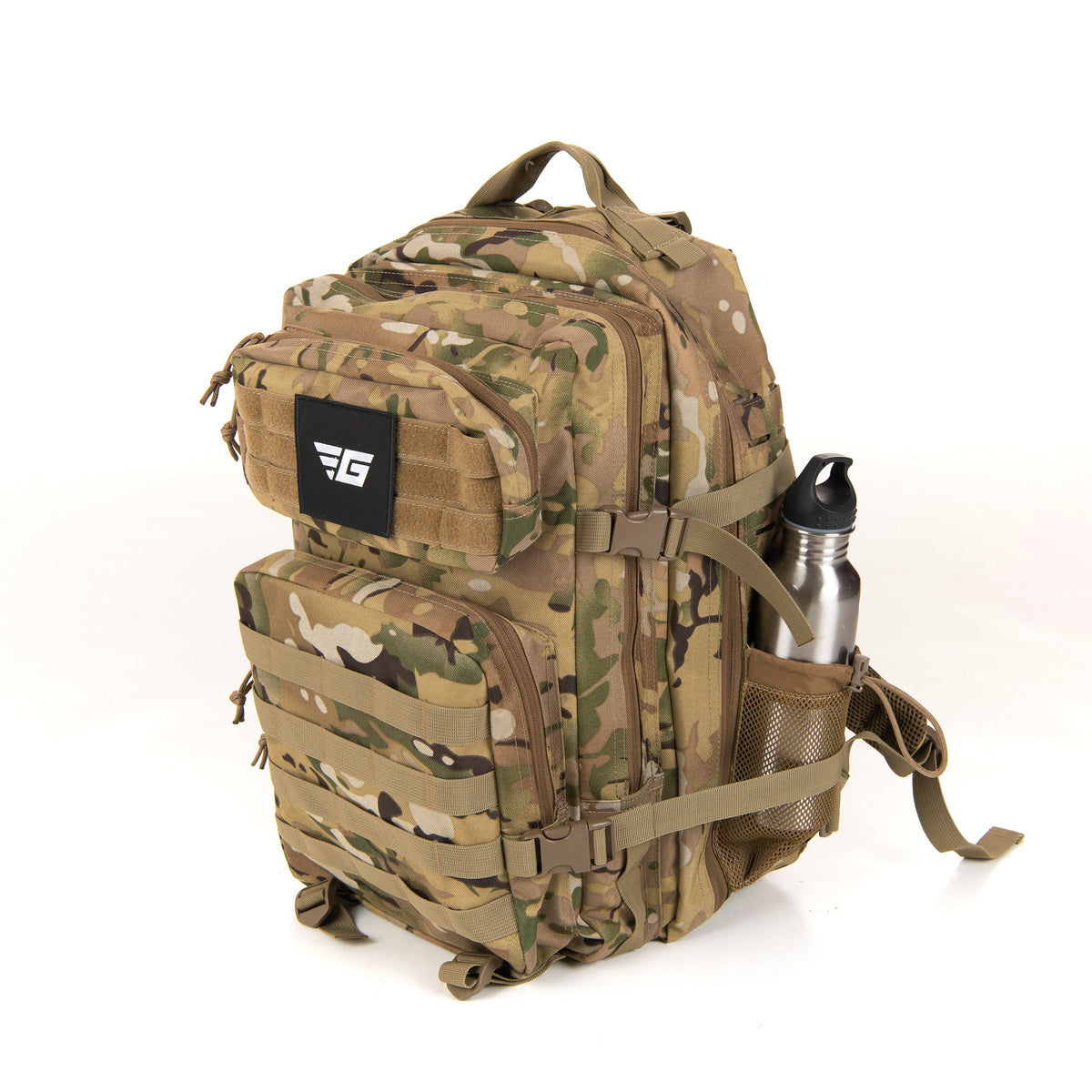 camo rucking backpack side view
